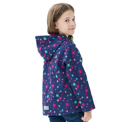 MGEOY Kids Rain Jacket Light Waterproof Hooed Fleece Lined Raincoat Windbreakers for Girls Star 5/6 - Image 2