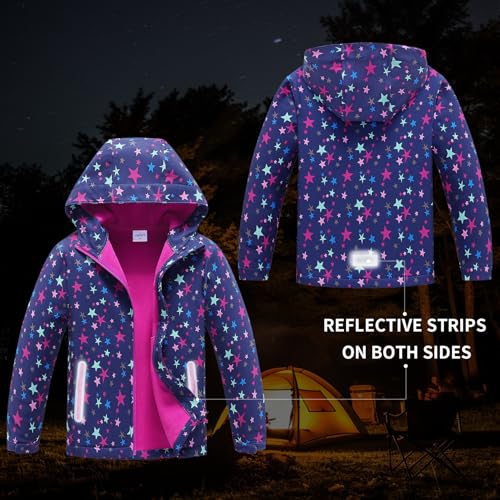 MGEOY Kids Rain Jacket Light Waterproof Hooed Fleece Lined Raincoat Windbreakers for Girls Star 5/6 - Image 4