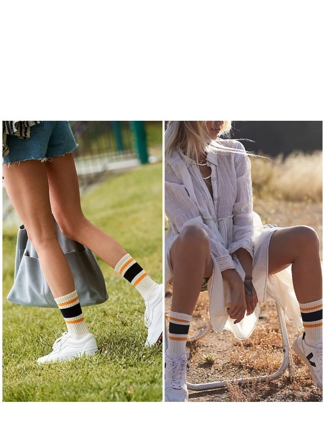 Women's Casual Socks, 4 Pairs Novelty Socks For Women Striped Retro Crew Socks Sporty Calf Socks Casual Cotton Socks Women - Image 4
