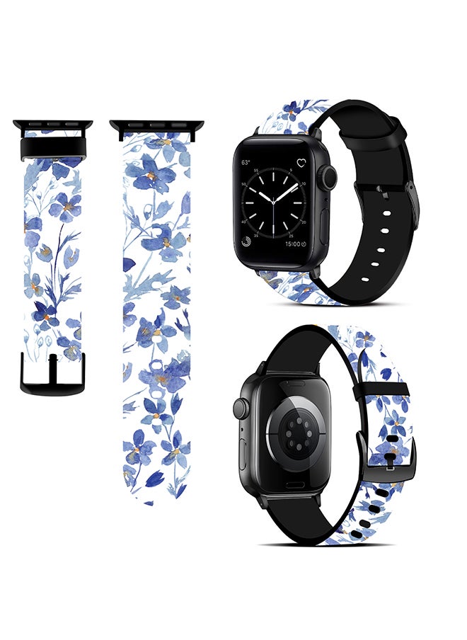 O Ozone Silicone Straps For Apple Watch Series 10 9 8 7 6 5 4 SE 38/40/41/42mm Stylish Pattern Silicone Straps Watch Bands - Blue Flowers  - Image 1