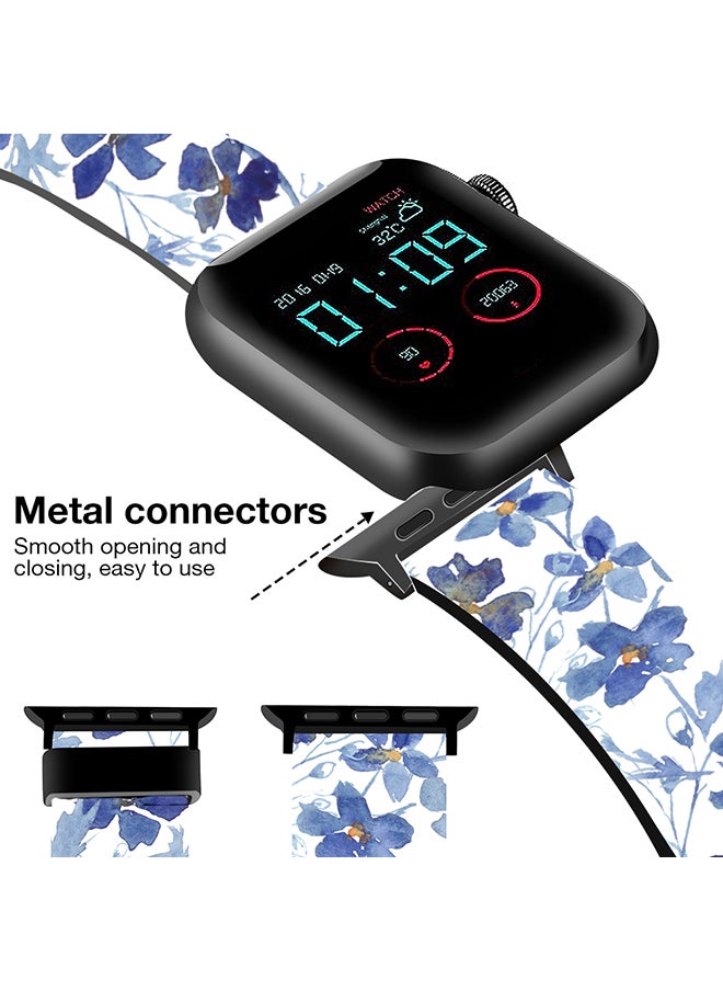 O Ozone Silicone Straps For Apple Watch Series 10 9 8 7 6 5 4 SE 38/40/41/42mm Stylish Pattern Silicone Straps Watch Bands - Blue Flowers  - Image 3