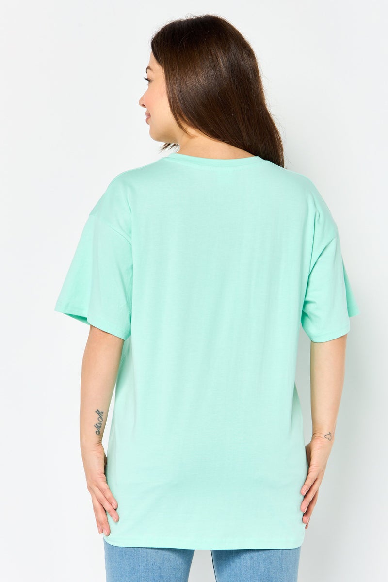 Peanuts Women Crew Neck Short Sleeve Graphic Print T-shirt, Mint Green - Image 4