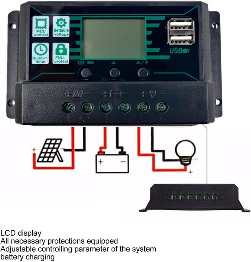 12V 24V وحدة تحكم شحن شمسية، MPPT 30A، 360W، معاملات قابلة للتعديل، شاشة عرض LCD - كفاءة عالية في استخدام الطاقة، ميزات حماية متعددة، مثالية لأنظمة الطاقة الشمسية الخارجية - Image 3
