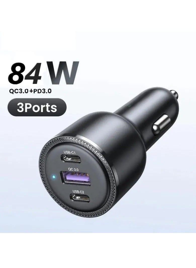 SPON 84W Fast USB C Car Charger Adapter 3 Ports Car Mobile Phone Fast Charging Socket Plug  Car Charger Compatible With iPhone 16 15 Pro Max MacBook Pro Air Samsung S24 S23 Ultra Xiaomi - Image 1