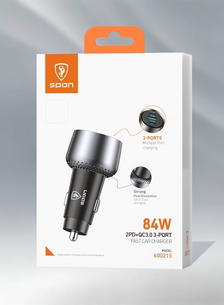 SPON 84W Fast USB C Car Charger Adapter 3 Ports Car Mobile Phone Fast Charging Socket Plug  Car Charger Compatible With iPhone 16 15 Pro Max MacBook Pro Air Samsung S24 S23 Ultra Xiaomi - Image 3