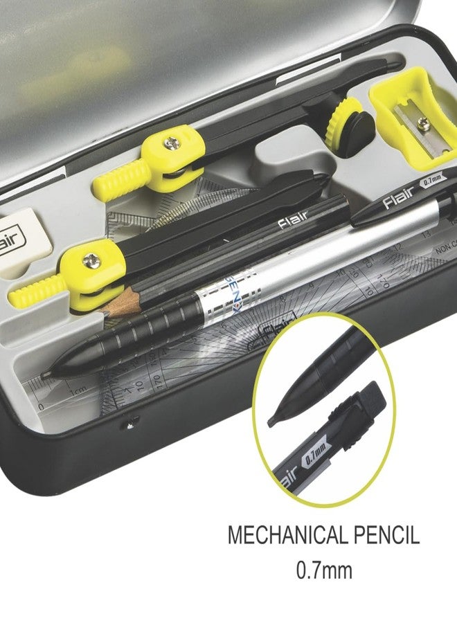 Flair Carbonix Mathematical Drawing Instruments Box | Free 0.7 mm Mechanical Pencil Inside | Durable Matte Black Finish Body | Safe & User Friendly | Set Of 10 Instruments - Image 5