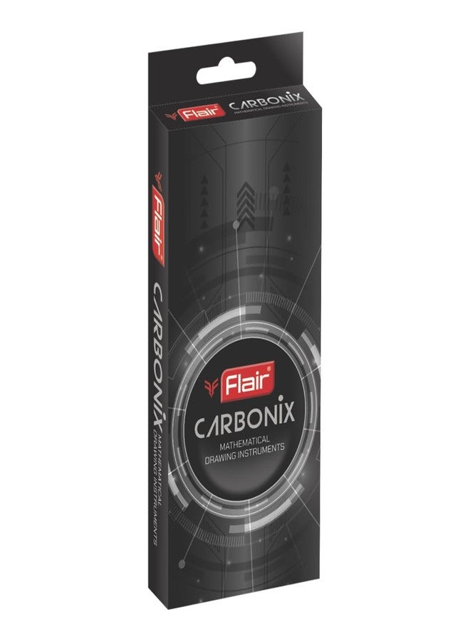 Flair Carbonix Mathematical Drawing Instruments Box | Free 0.7 mm Mechanical Pencil Inside | Durable Matte Black Finish Body | Safe & User Friendly | Set Of 10 Instruments - Image 1