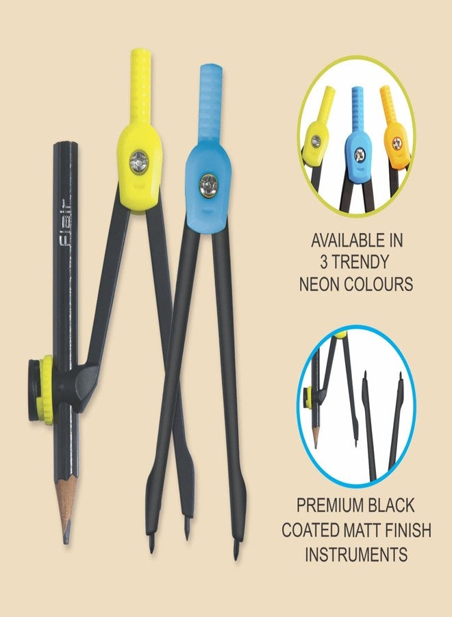 Flair Carbonix Mathematical Drawing Instruments Box | Free 0.7 mm Mechanical Pencil Inside | Durable Matte Black Finish Body | Safe & User Friendly | Set Of 10 Instruments - Image 4