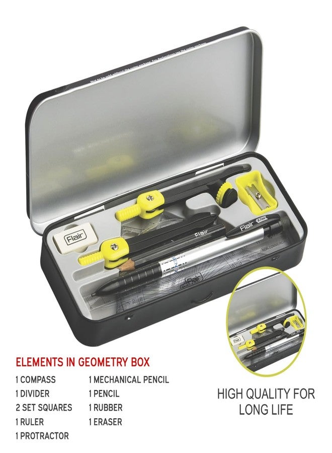 Flair Carbonix Mathematical Drawing Instruments Box | Free 0.7 mm Mechanical Pencil Inside | Durable Matte Black Finish Body | Safe & User Friendly | Set Of 10 Instruments - Image 3