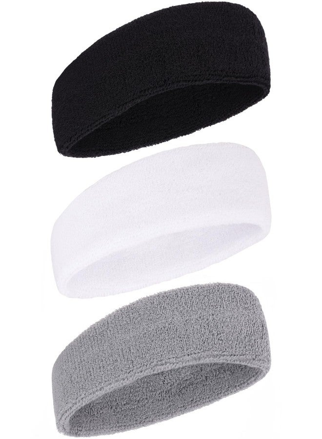 Xtrend Sweatbands Sports Headband for Men and Women Terry Cloth Moisture Wicking Sports Sweatband for Tennis, Basketball, Running, Gym, Working Out (Black, White, Gray) - Image 1