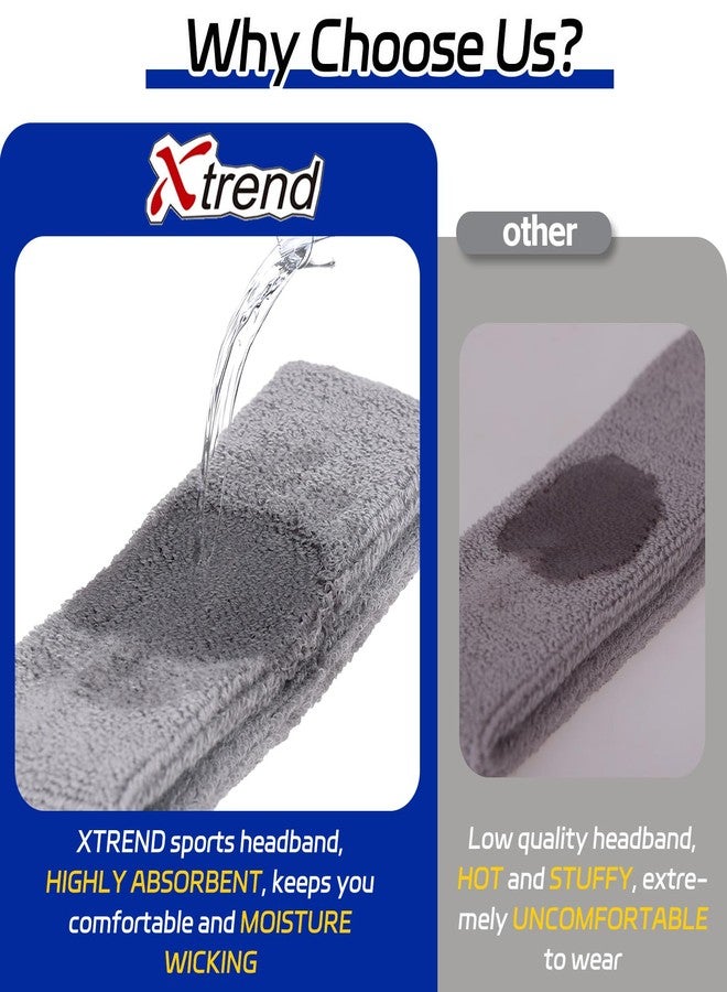 Xtrend Sweatbands Sports Headband for Men and Women Terry Cloth Moisture Wicking Sports Sweatband for Tennis, Basketball, Running, Gym, Working Out (Black, White, Gray) - Image 5