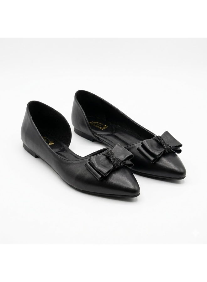 لايف ستيلاش  باليرينا مسطحة من الجلد مع ربطة أنيقة BN-520 - أسود - Image 1