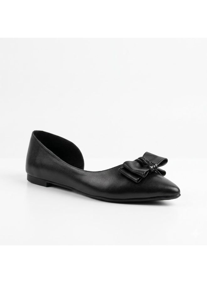 لايف ستيلاش  باليرينا مسطحة من الجلد مع ربطة أنيقة BN-520 - أسود - Image 2