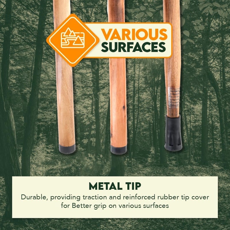 SE 3 Piece 55" Detachable Pine Wood Walking/Hiking Stick with Metal Tip, Reinforced Rubber Tip, and Water-Resistant Travel Pouch - Portable and Durable for Outdoor Adventures - Image 4