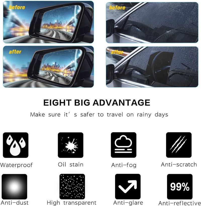 TECHNOVIBES 4pcs Car Rearview Mirror Films Anti-Rain Fog Waterproof PET Clear Film Accessories (2 Oval + 2 Square Film) - Image 5