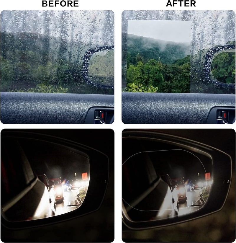 TECHNOVIBES 4pcs Car Rearview Mirror Films Anti-Rain Fog Waterproof PET Clear Film Accessories (2 Oval + 2 Square Film) - Image 4