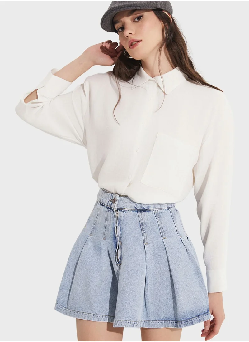 JUNE Tiered Denim High Waist Skirt