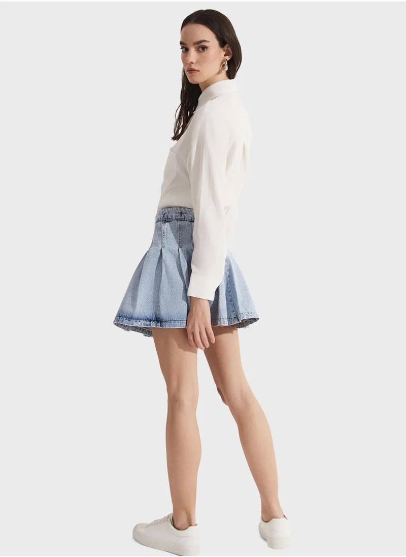 JUNE Tiered Denim High Waist Skirt