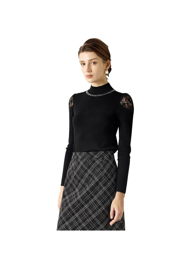 Yanyee Yanyu Design High Neck Knit Sweater Women Winter Slim Fit Versatile Base Layer Pullover Black S - Image 2