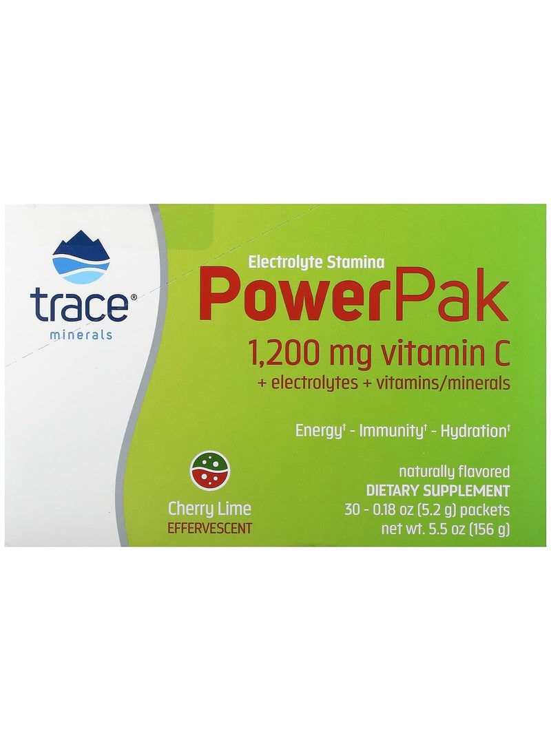 Trace Minerals Electrolyte Stamina PowerPak, Cherry Lime, 30 Packets, 0.18 oz (5.2 g) Each