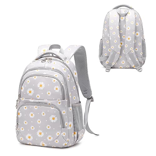 ZHIERNA Daisy Printed Backpacks for Girls with Lunch Bag Pencil Case 3pcs Set, Lightweight Elementary Bookbags for Teen Girlsï¼ˆGreyï¼‰ - Image 4