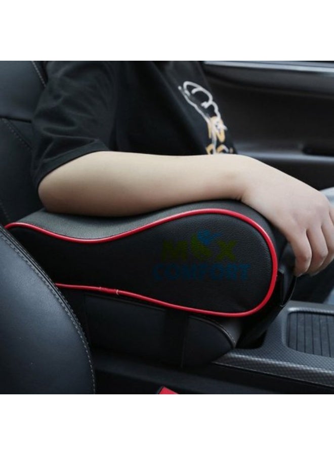 Max Comfort car armrest, comfortable memory foam cushion reduces arm and shoulder strain during long drives, premium padded leather fits most cars, black - Image 1