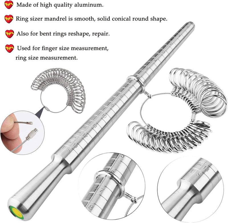 PHYHOO Rould Ring Mandrel Metal Ring Sizer Gauge Set with Jewelers Rubber Mallet Hammer Ring Measurement Tool Finger Sizing Size Measuring US Sizes 0-13 Steel Jewelry Making Tools - Image 3