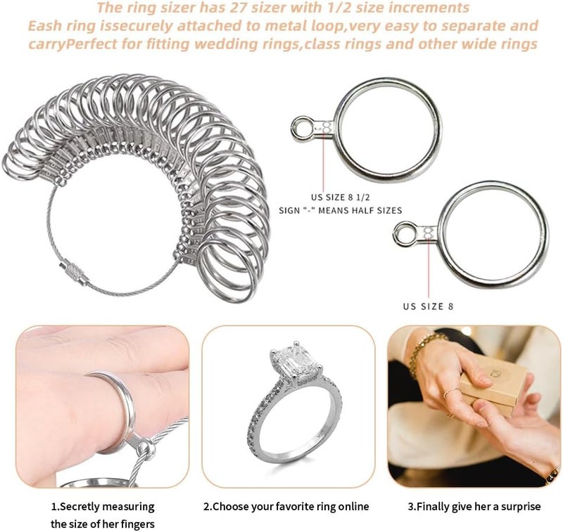 PHYHOO Rould Ring Mandrel Metal Ring Sizer Gauge Set with Jewelers Rubber Mallet Hammer Ring Measurement Tool Finger Sizing Size Measuring US Sizes 0-13 Steel Jewelry Making Tools - Image 4