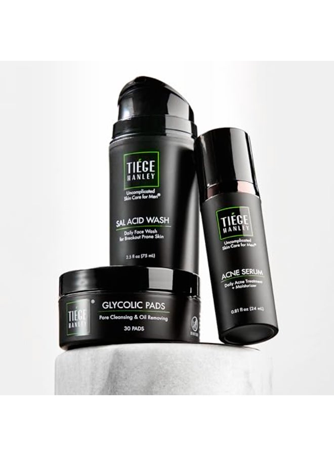 Tiege Hanley Acne Treatment Skin Care Set for Men System Level 1 Tiegeclear Advanced Routine With Salicylic Acid Wash Glycolic Acid Pads and Serum All Skin Types Mens Skin Care 3 Piece Kit - Image 1