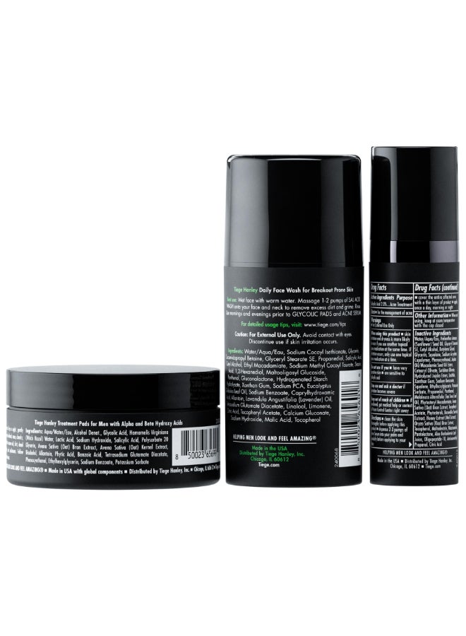 Tiege Hanley Acne Treatment Skin Care Set for Men System Level 1 Tiegeclear Advanced Routine With Salicylic Acid Wash Glycolic Acid Pads and Serum All Skin Types Mens Skin Care 3 Piece Kit - Image 4