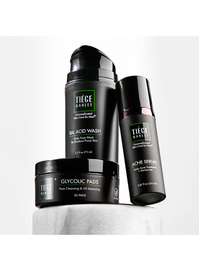 Tiege Hanley Acne Treatment Skin Care Set for Men System Level 1 Tiegeclear Advanced Routine With Salicylic Acid Wash Glycolic Acid Pads and Serum All Skin Types Mens Skin Care 3 Piece Kit - Image 2