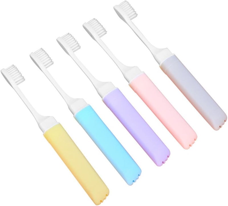 TIDTALEO 5 Pack Portable Folding Toothbrush Soft Bristles For Travel Camping Random Color - Image 2