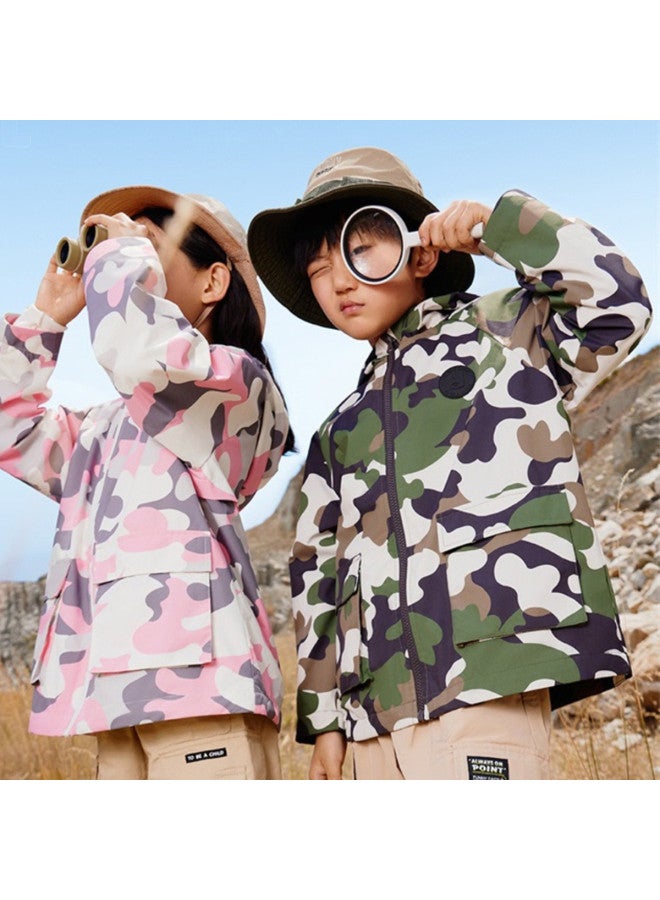 Annil Boys & Girls Kids Windbreaker Spring/autumn Loose Cargo Hooded Outdoor Functional Jacket - Image 2