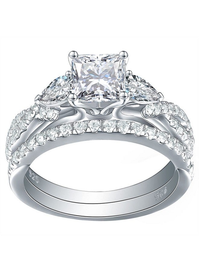 Newshe Jewellery خاتم خطوبة وزفاف مجموعة من فضة استرلينية 925 بحجر زفاف أبيض على شكل كمثرى 1.7 قيراط بحجم 5 - Image 1