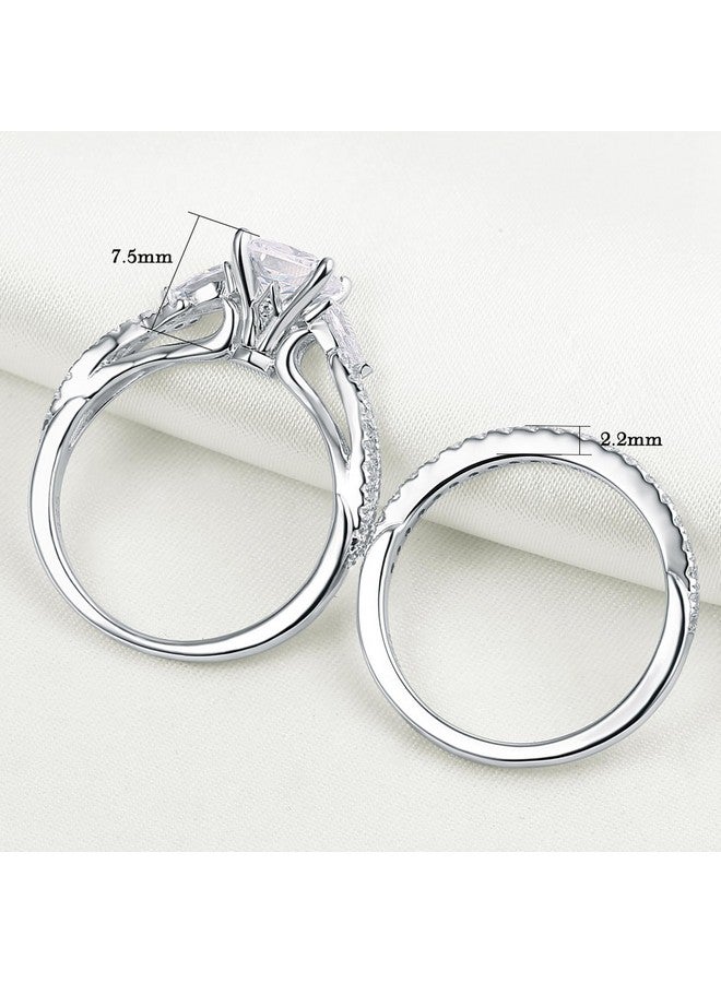 Newshe Jewellery خاتم خطوبة وزفاف مجموعة من فضة استرلينية 925 بحجر زفاف أبيض على شكل كمثرى 1.7 قيراط بحجم 5 - Image 5