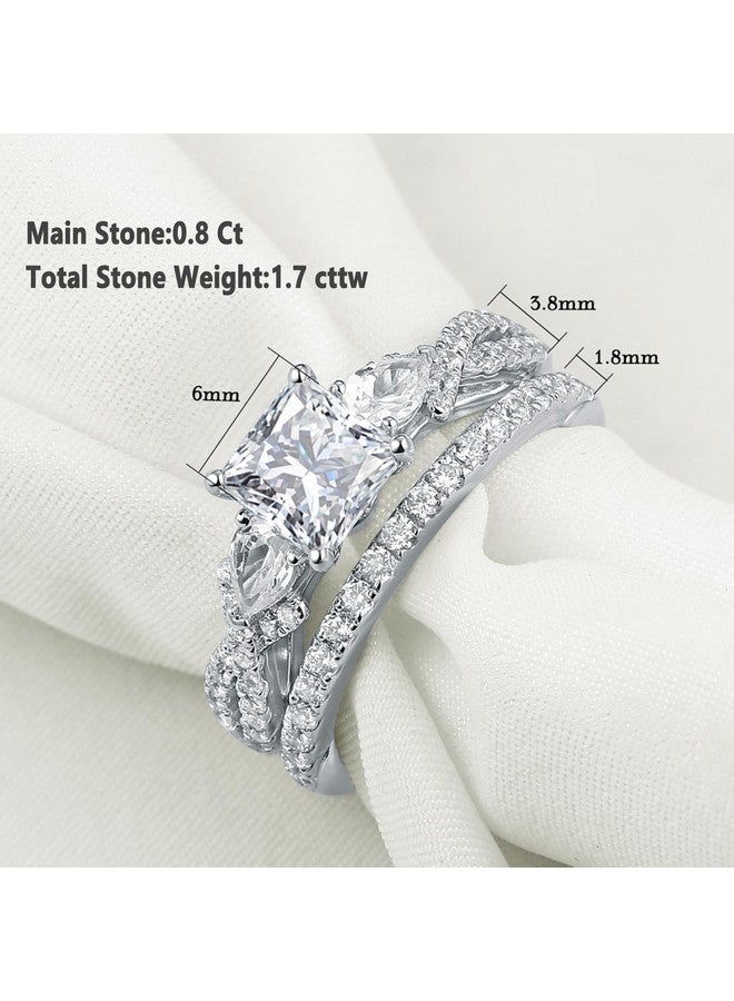 Newshe Jewellery خاتم خطوبة وزفاف مجموعة من فضة استرلينية 925 بحجر زفاف أبيض على شكل كمثرى 1.7 قيراط بحجم 5 - Image 4