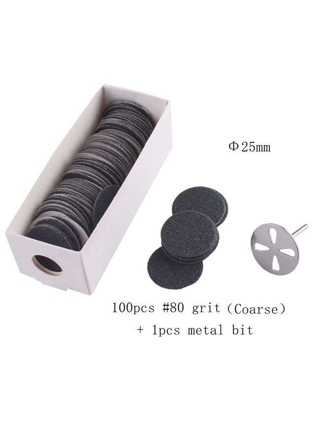 MZCMSL 100pcs Sandpaper Discs and 1pcs Metal Nail Bit,25mm Pedicure Sanding Disc Bit,Electric Foot Files,#80 Grit(Coarse) - Image 2