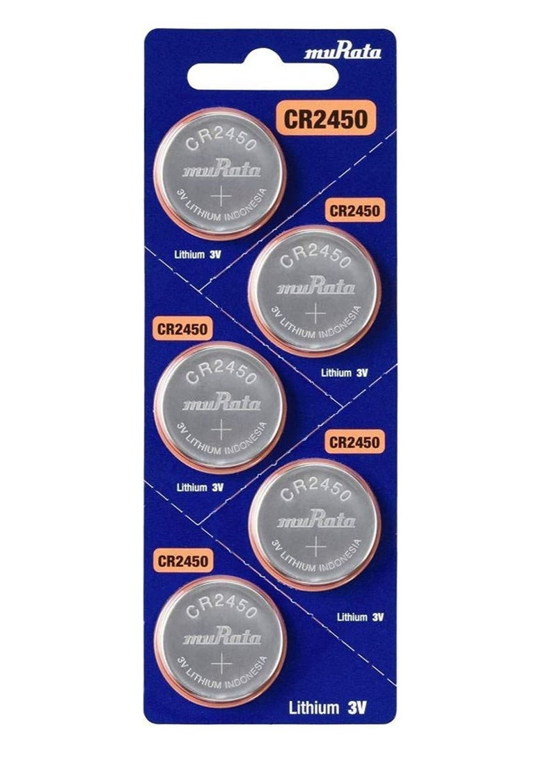 CR2450 Lithium 3V Coin Cell 5 Batteries Made in Japan