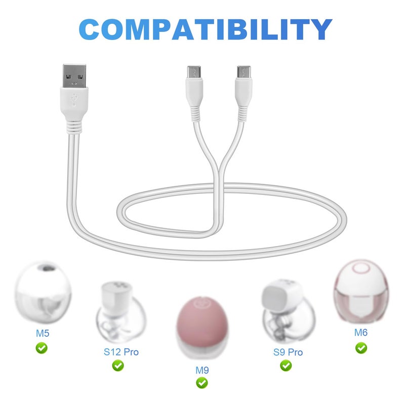 BTFO 2pcs Charging Cable for Momcozy M5 M6 M9 S9 Pro  S12 Pro Hands Free Breast Pumps Charger 2244 Inch Long White USB Power Cord Accessories for Momcozy M5 - Image 2