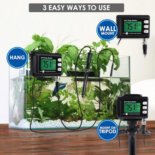GAIN EXPRESS Digital Combo pH & Temperature Meter, Aquarium Thermometer pH Monitor with Automatic Calibration Function for Fish Tank Hydroponics Aquaculture Laboratory - Image 2