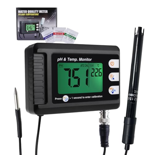 GAIN EXPRESS Digital Combo pH & Temperature Meter, Aquarium Thermometer pH Monitor with Automatic Calibration Function for Fish Tank Hydroponics Aquaculture Laboratory - Image 1