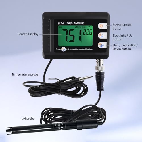 GAIN EXPRESS Digital Combo pH & Temperature Meter, Aquarium Thermometer pH Monitor with Automatic Calibration Function for Fish Tank Hydroponics Aquaculture Laboratory - Image 5