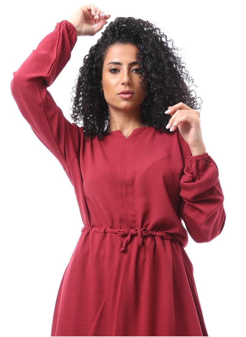 Andora - Solid Suit Set with Open V Neck - Dark Red - Image 1