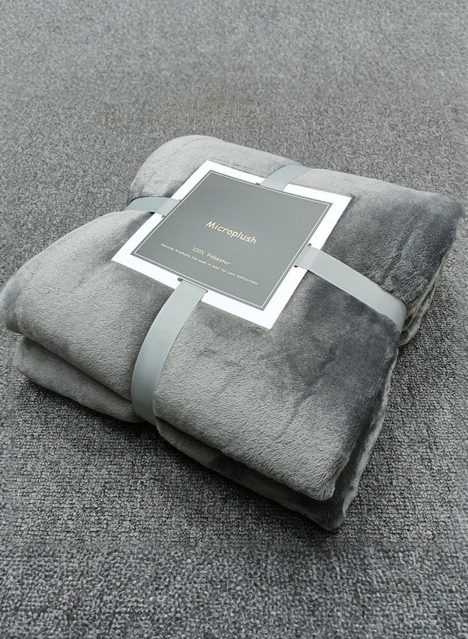 100% flannel blanket, Size 200x150 cm, Soft and comfortable flannel blanket, thickened, suitable for Spring, Summer, Autumn, Winter, Bed cover or throw, Light Grey 