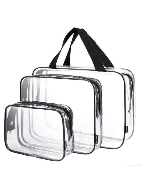 3PCS PVC Travel Transparent Storage Bags with Strap for Clothes Toiletries Cosmetics Organizer Sturdy Zipper Durable Double Stitching Space Saving Luggage Organizer for Toiletries Stationery