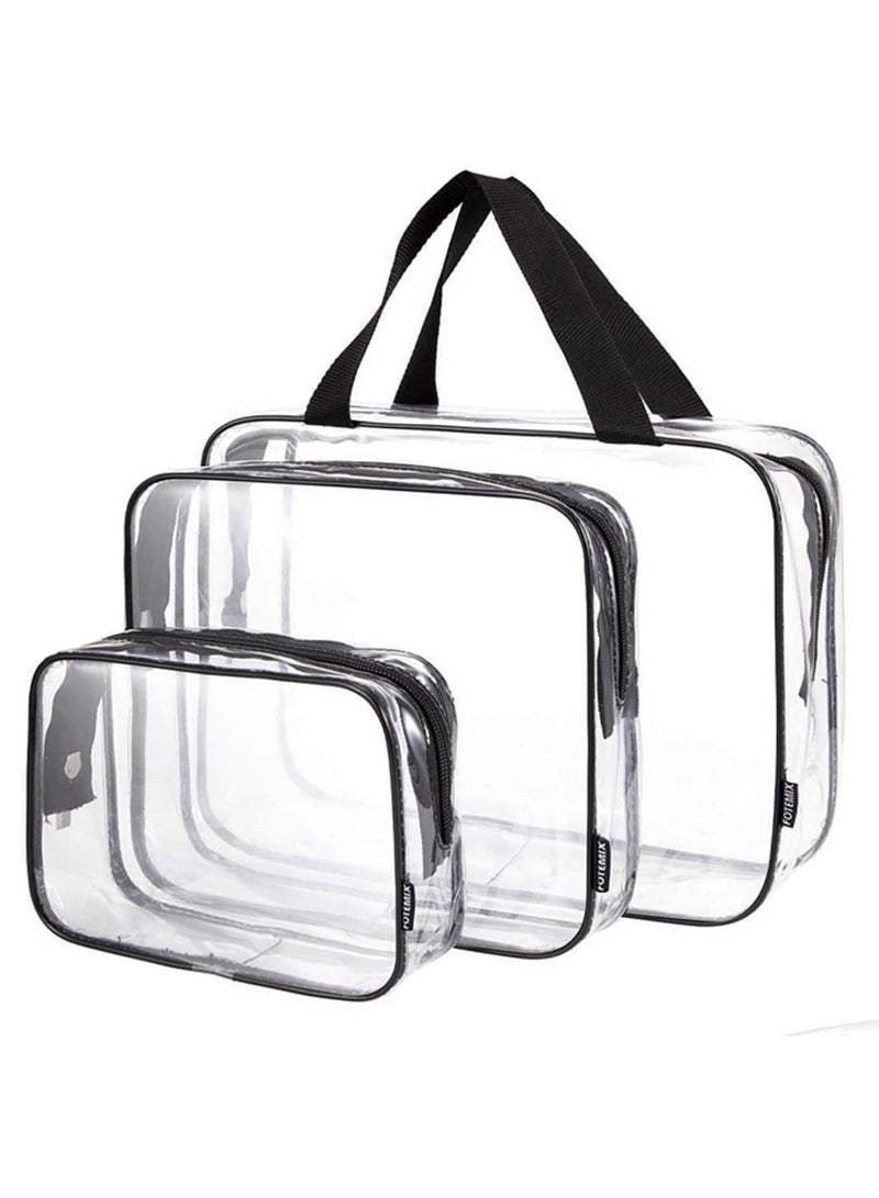 3PCS PVC Travel Transparent Storage Bags with Strap for Clothes Toiletries Cosmetics Organizer Sturdy Zipper Durable Double Stitching Space Saving Luggage Organizer for Toiletries Stationery  - Image 1