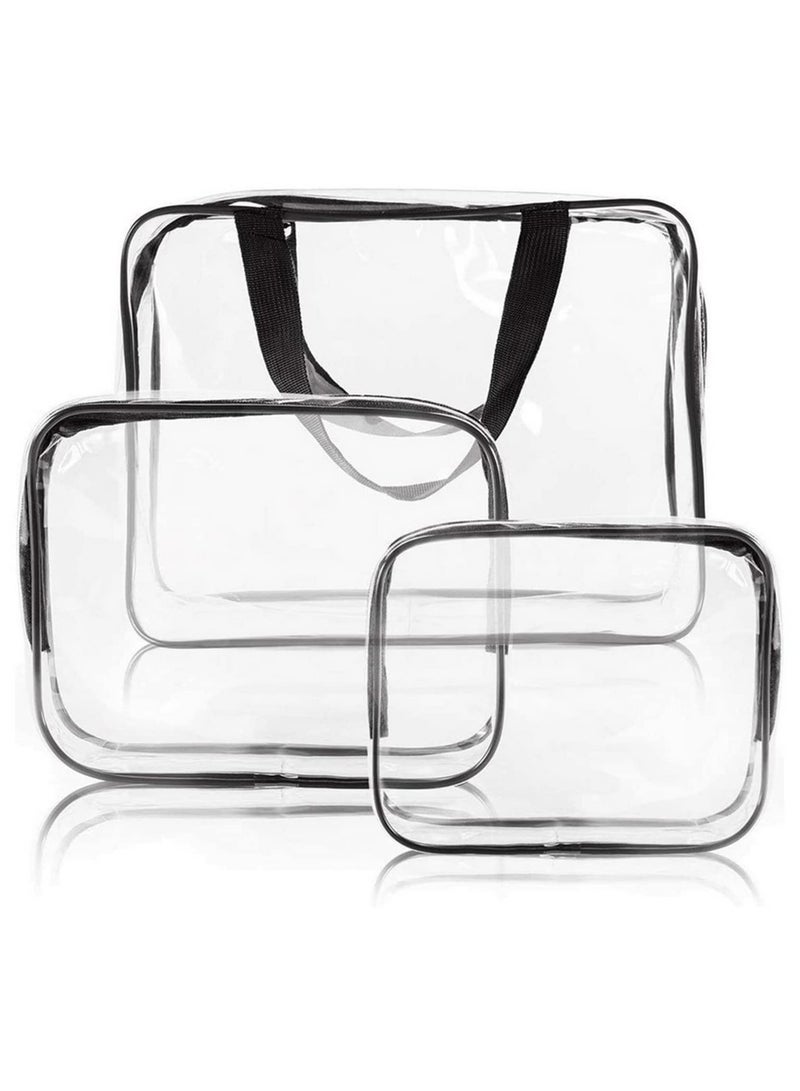 3PCS PVC Travel Transparent Storage Bags with Strap for Clothes Toiletries Cosmetics Organizer Sturdy Zipper Durable Double Stitching Space Saving Luggage Organizer for Toiletries Stationery  - Image 2