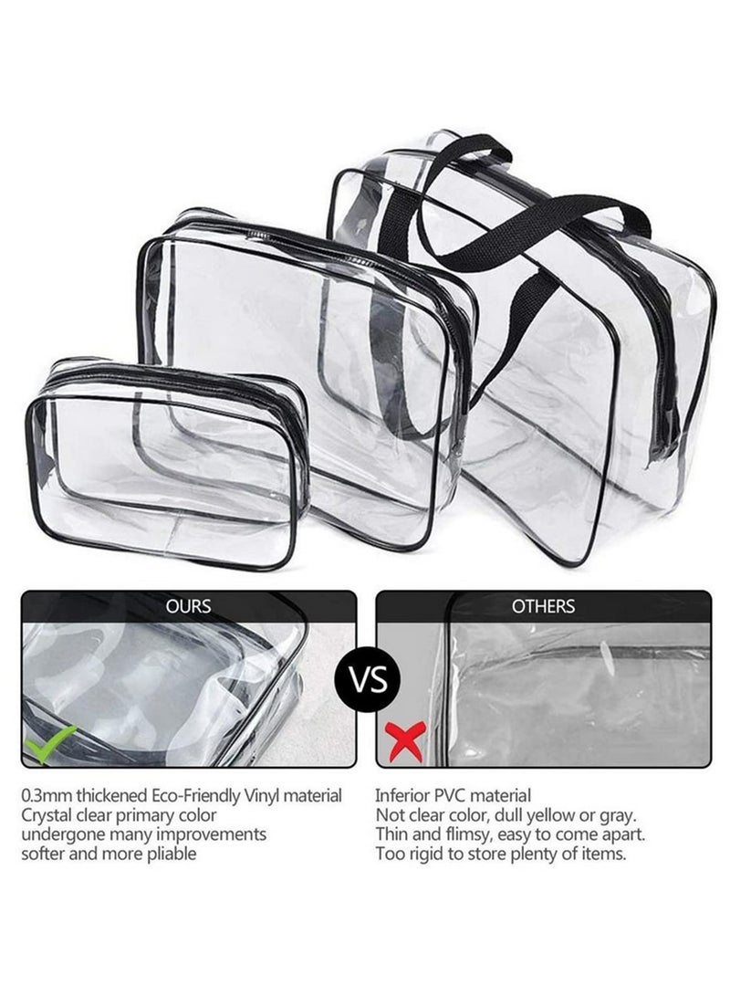 3PCS PVC Travel Transparent Storage Bags with Strap for Clothes Toiletries Cosmetics Organizer Sturdy Zipper Durable Double Stitching Space Saving Luggage Organizer for Toiletries Stationery  - Image 4