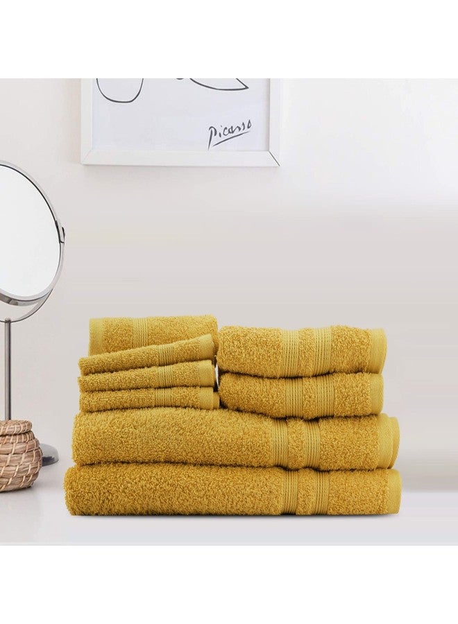 LUSH & BEYOND 100% Cotton 8 Piece Face, Hand & Bath Towel Set 500 GSM (Dark Yellow 17) - Image 1