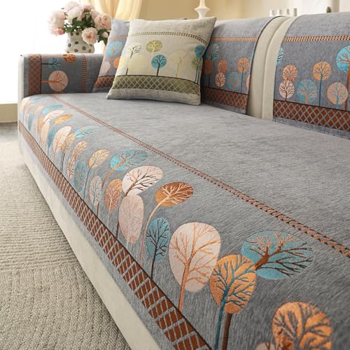 Aucrovee Chenille Boho Jacquard Couch Cover, Washable Sectional Sofa Covers for 3 Cushion Couch Sofa L Sharped Sofa, Non Slip Furniture Protector Slipcover (1 PCS 36"x82" Grey) - Image 1